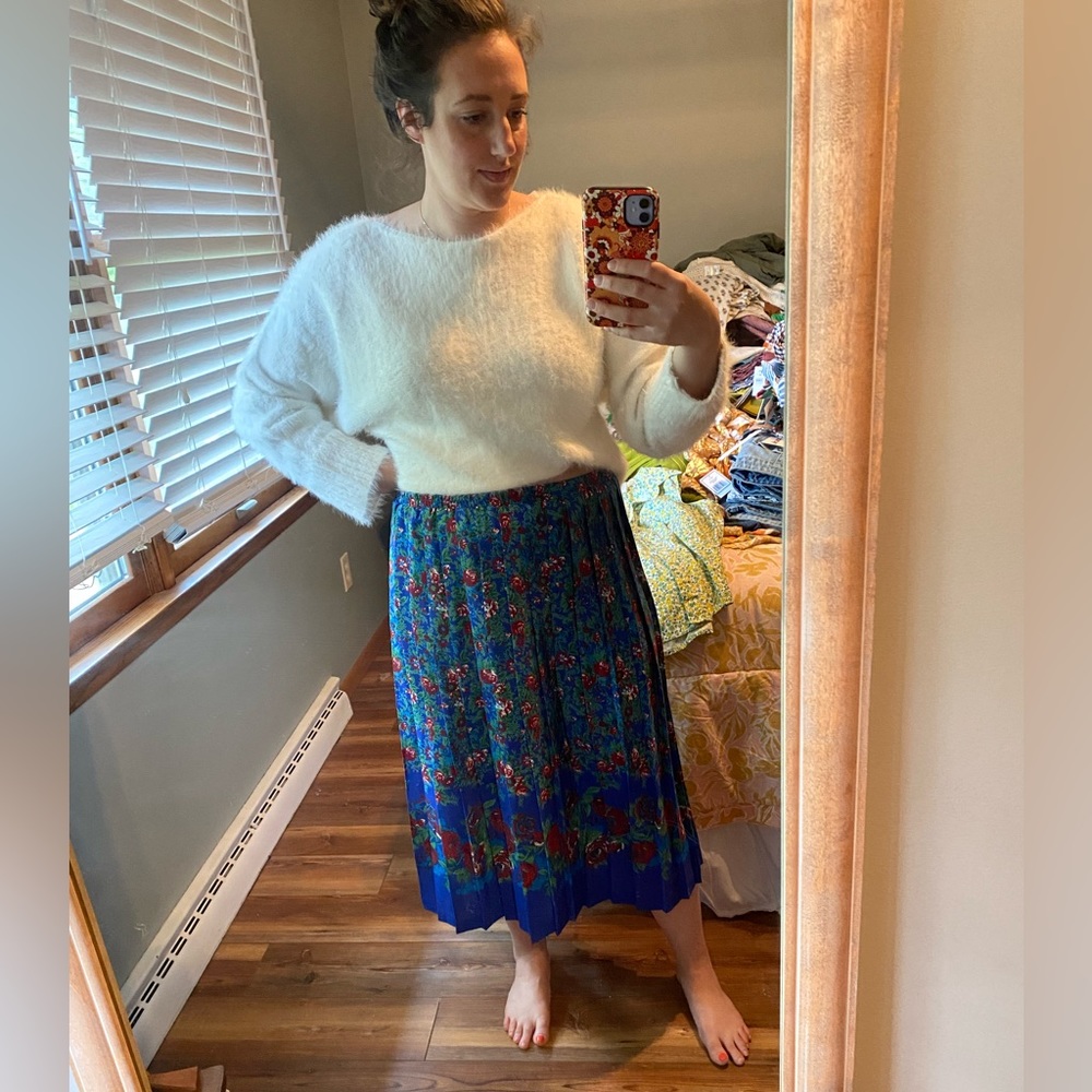 Vintage Floral Pleated Midi Skirt